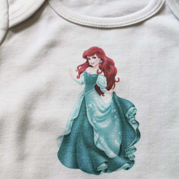 Onesie Disney Ariel Little Mermaid baby girl long sleeve 100% cotton white new - Picture 8 of 13